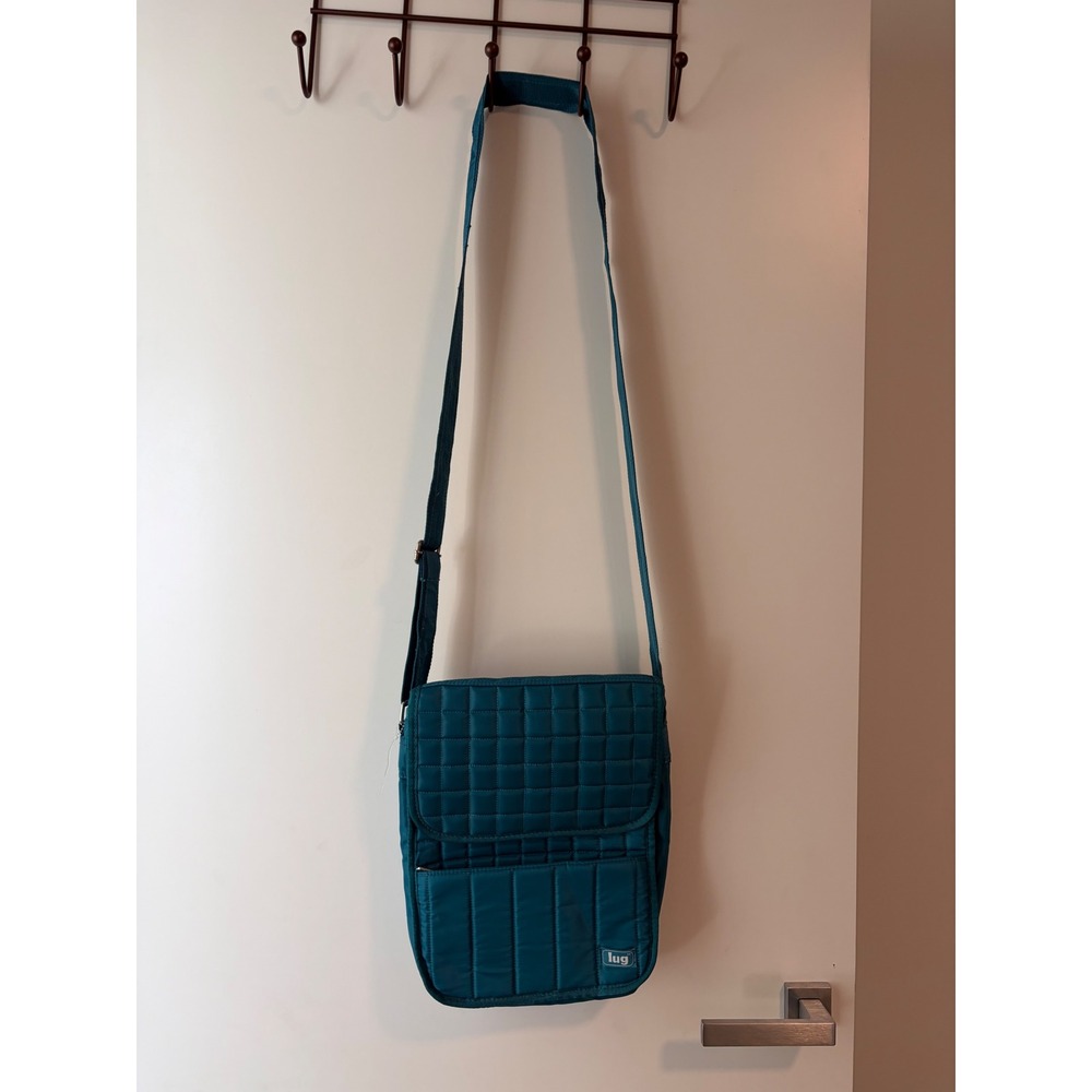 Lug Teal Blue Quilted Crossbody Bag Travel Messenger Adjustable Strap 10x12